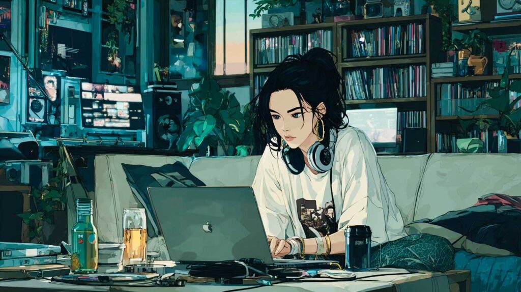 離婚について調べる女性