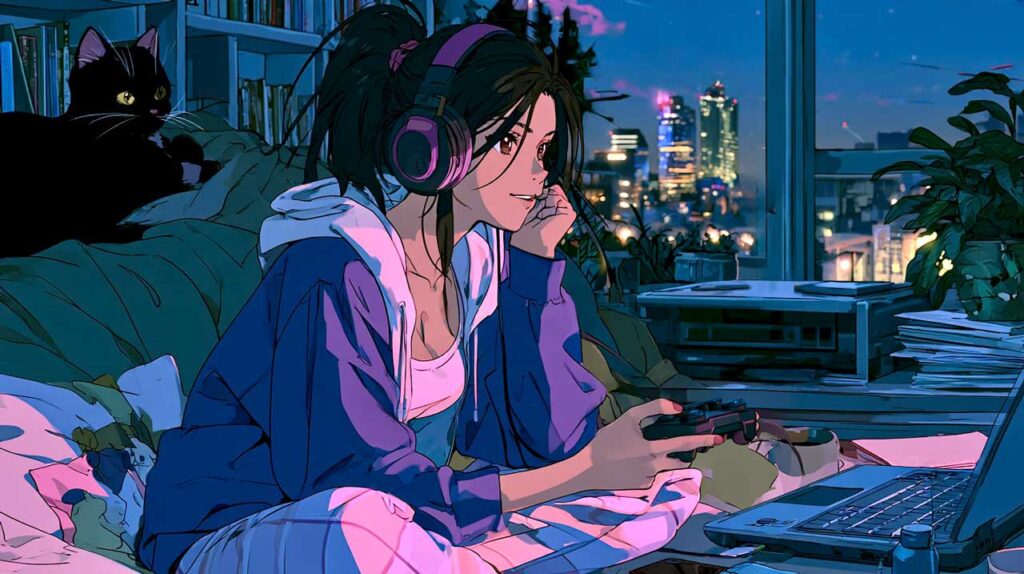 オンラインゲームをする女性