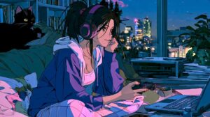 オンラインゲームをする女性