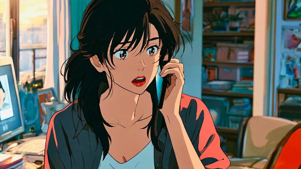 夫が電話に出ないで驚いている妻