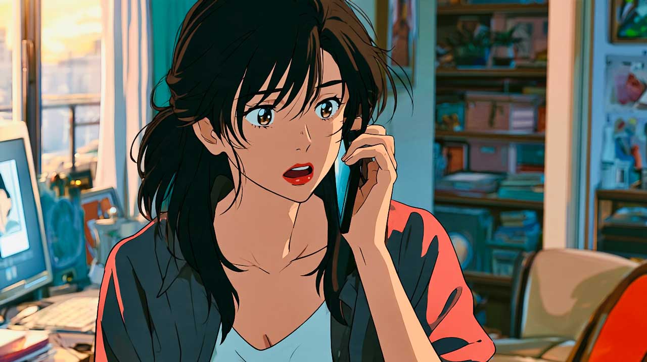 夫が電話に出ないで驚いている妻